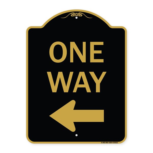 Signmission Designer Series One Way Left Arrow, Black & Gold Aluminum Sign, 18" x 24", BG-1824-23522 A-DES-BG-1824-23522 - main